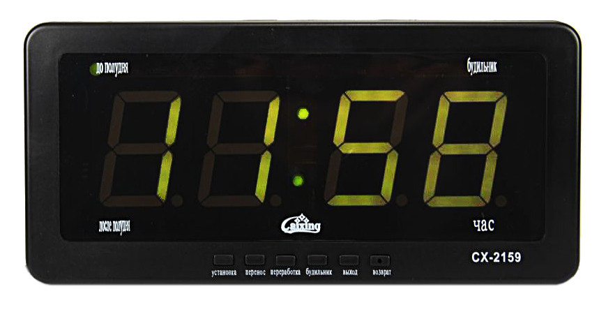 

Часы настольные электронные Caixing CX 2159 от сети 220В и от сети 12В Black (1238) #S/O