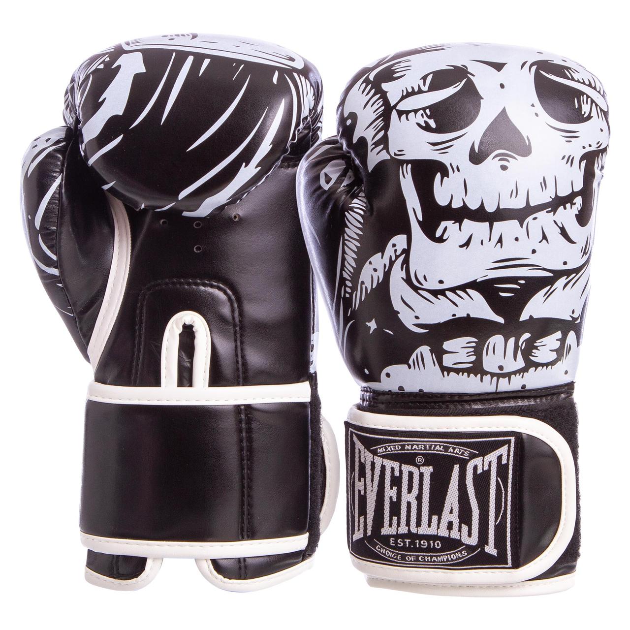 

Перчатки для бокса EVERLAST SKULL FLEX на липучке черные BO-5493, 8 унций, Черный