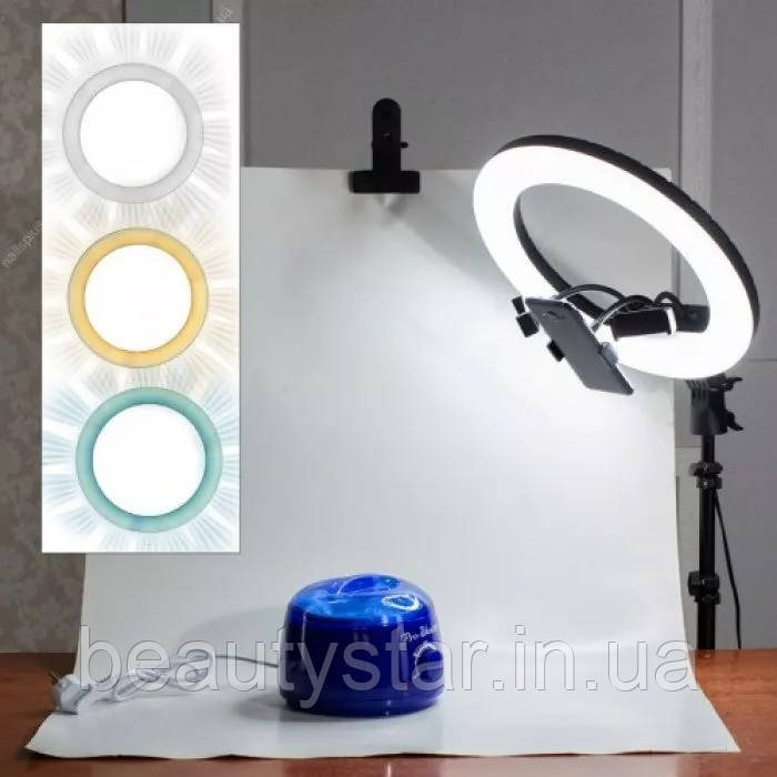 Круглая кольцевая лампа на штативе для визажа бровиста с регулировкой яркости и света 54см для салона красоты