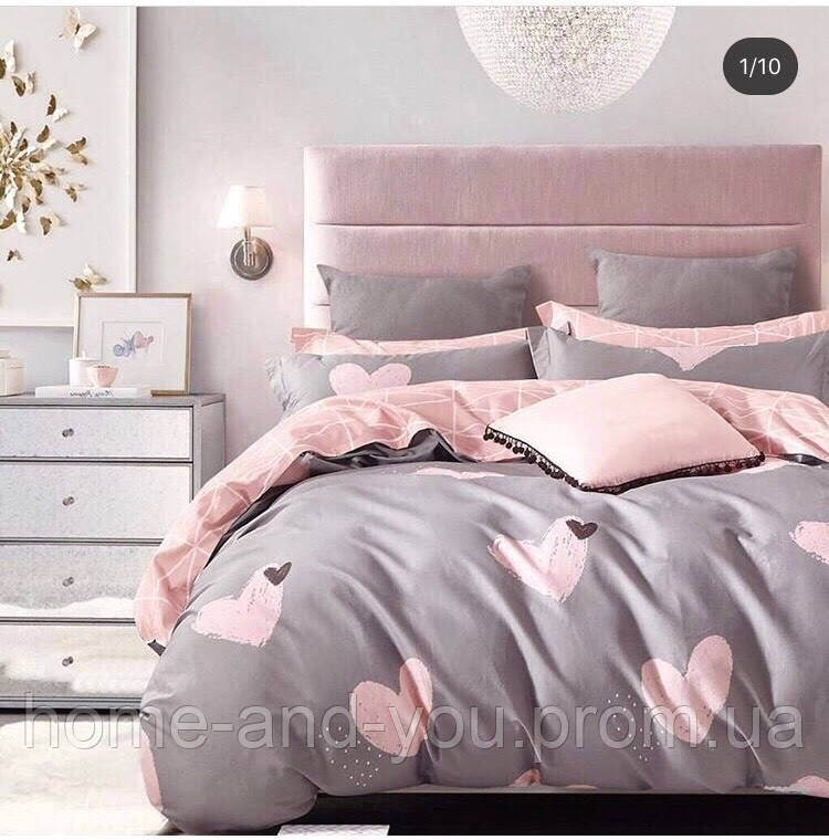 Комплект красивого и качественного постельного белья, размер євро, розовое сердце, Разные цвета