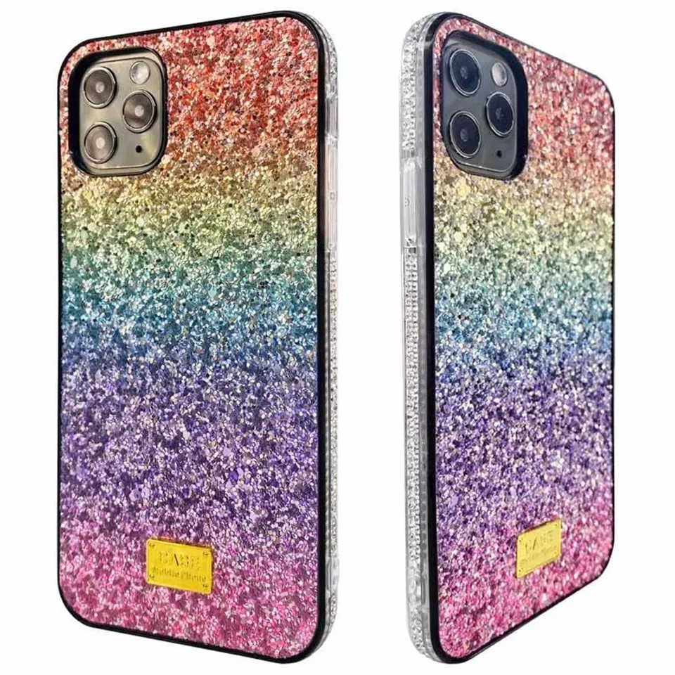 

Чехол для iPhone X/XS с разноцветными блестками и камнями по бокам, Разные цвета