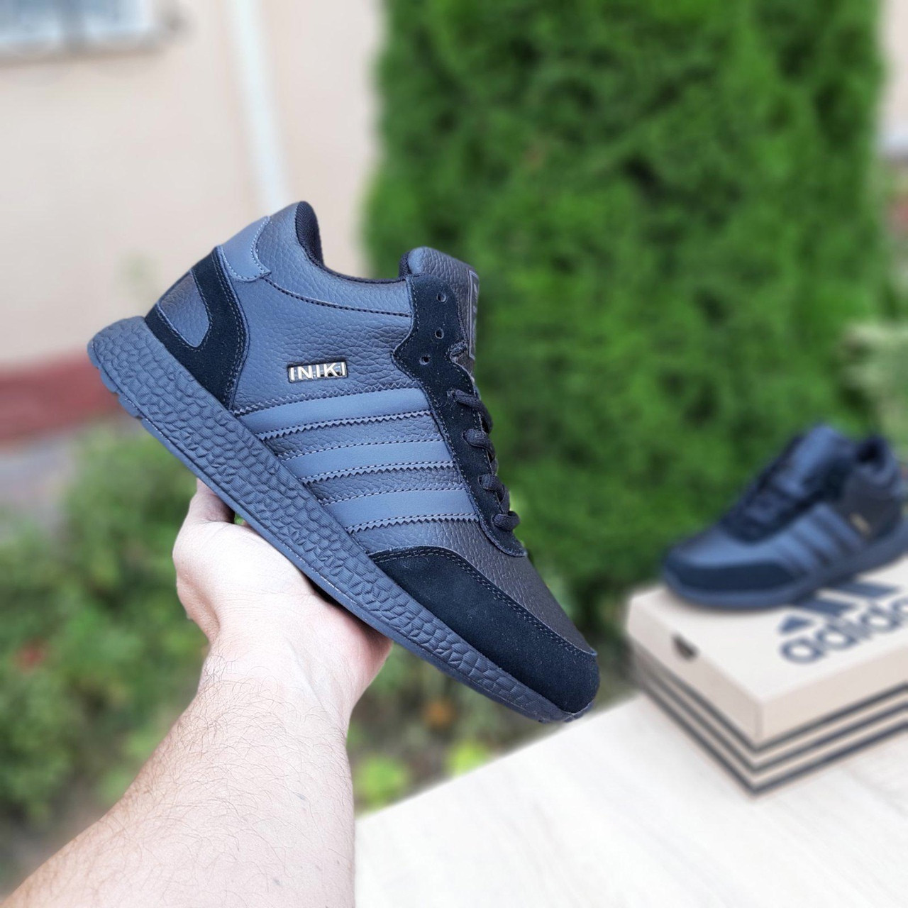 

Кроссовки мужские зимние Adidas Iniki черные, АдиДас Иники, натуральная кожа, мех 100%, прошиты. Код OD-3551 42, Черный