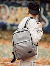 Мужской рюкзак серый городской, повседневный, для ноутбука 15,6 | матовая эко-кожа (качественный кожзам)