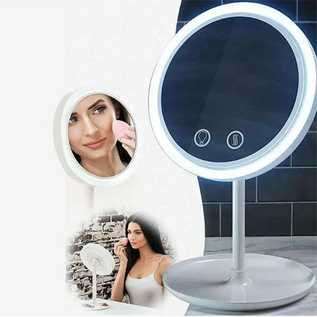 

Настольное косметическое зеркало NuBrilliance Beauty Breeze Mirror с подсветкой и вентилятором, Белый