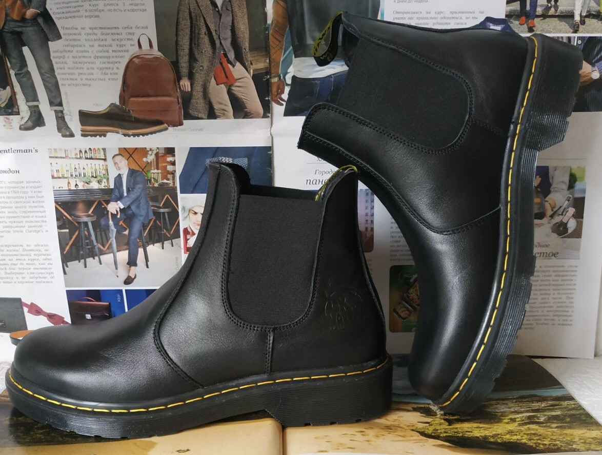 

Мужские ботинки челси Dr. Martens, демисезонные из натуральной кожи чёрного цвета Chelsea на темной подошве, Черный