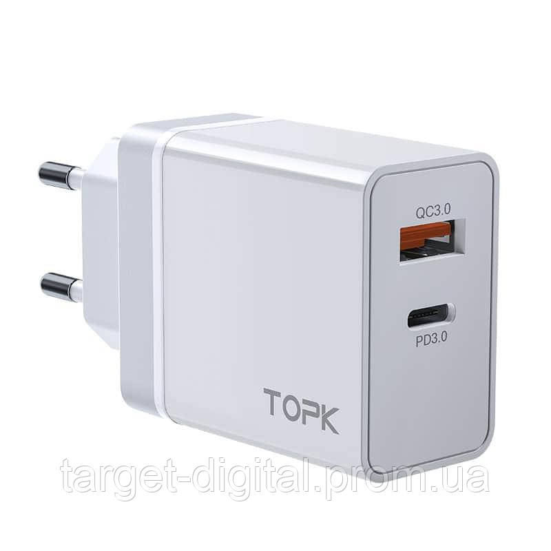 

Сетевое зарядное устройство TOPK B204P 36W QC3/PD3 White