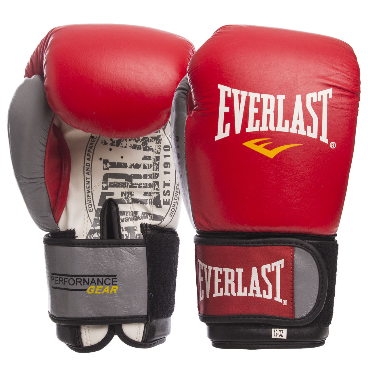 

Перчатки для бокса EVERLAST EV-009B на липучке кожаные красные, 12 унций, Красный