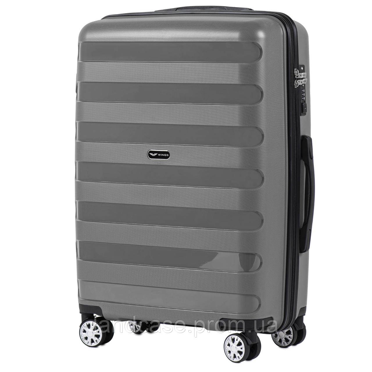 Средний пластиковый чемодан на 4 колесах Wings PP07 M Графитовый