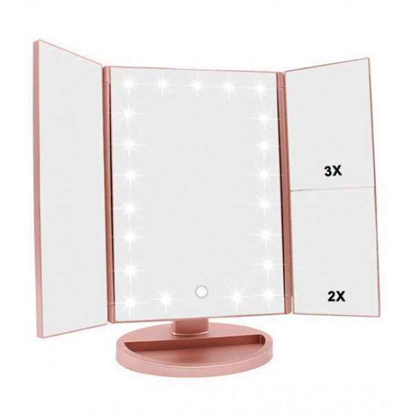 

Зеркало с подсветкой 22 LED SuperStar mirror с боковыми зеркалам Pink, Розовый