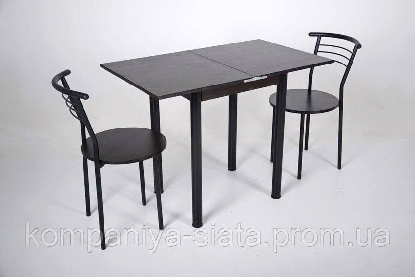 Кухонный комплект Тавол Компакт 60см х 50см ножки черный металл (Стол раскладной + 2 стула) Венге