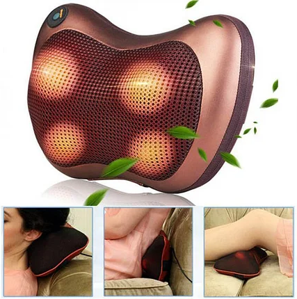 

Массажная Подушка MASSAGE PILLOW QY-8028 Инфракрасный роликовий массажер для шеи и спины Коричневая, магазин