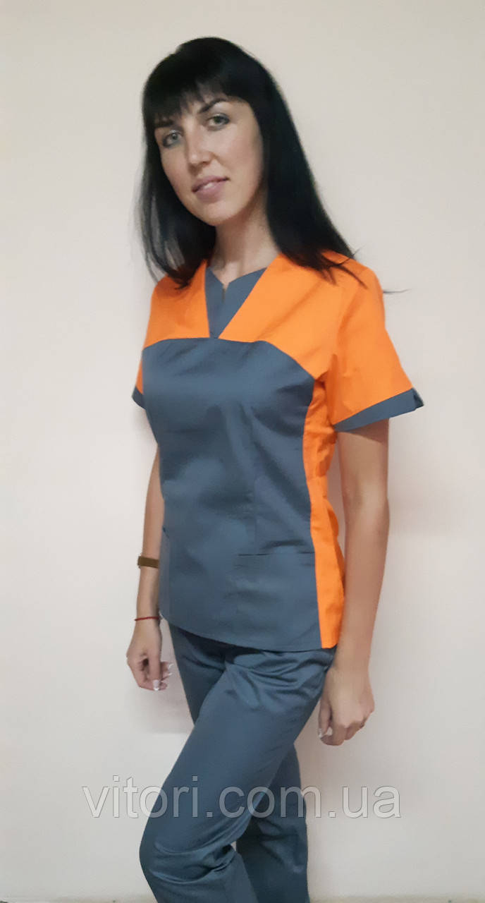

Медицинский женский костюм Мишка коттон короткий рукав 50, Оранжевый/асфальтовые брюки