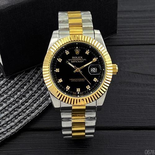 

Часы Мужские Rolex Date Just New Silver-Gold-Black, Браслет серебристо-золотой, Черный цф