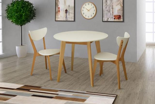 Комплект обеденный Модерно стол D900 + стулья 2 шт белый (ножки бук натуральный)