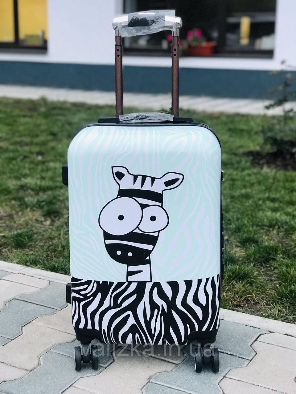Дитячий пластиковий чемодан для ручної поклажі з принтом зебра