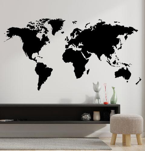 Виниловая наклейка Карта мира (материки самоклеющаяся большая карта без текста) матовая 2500х1300 мм, Разные цвета