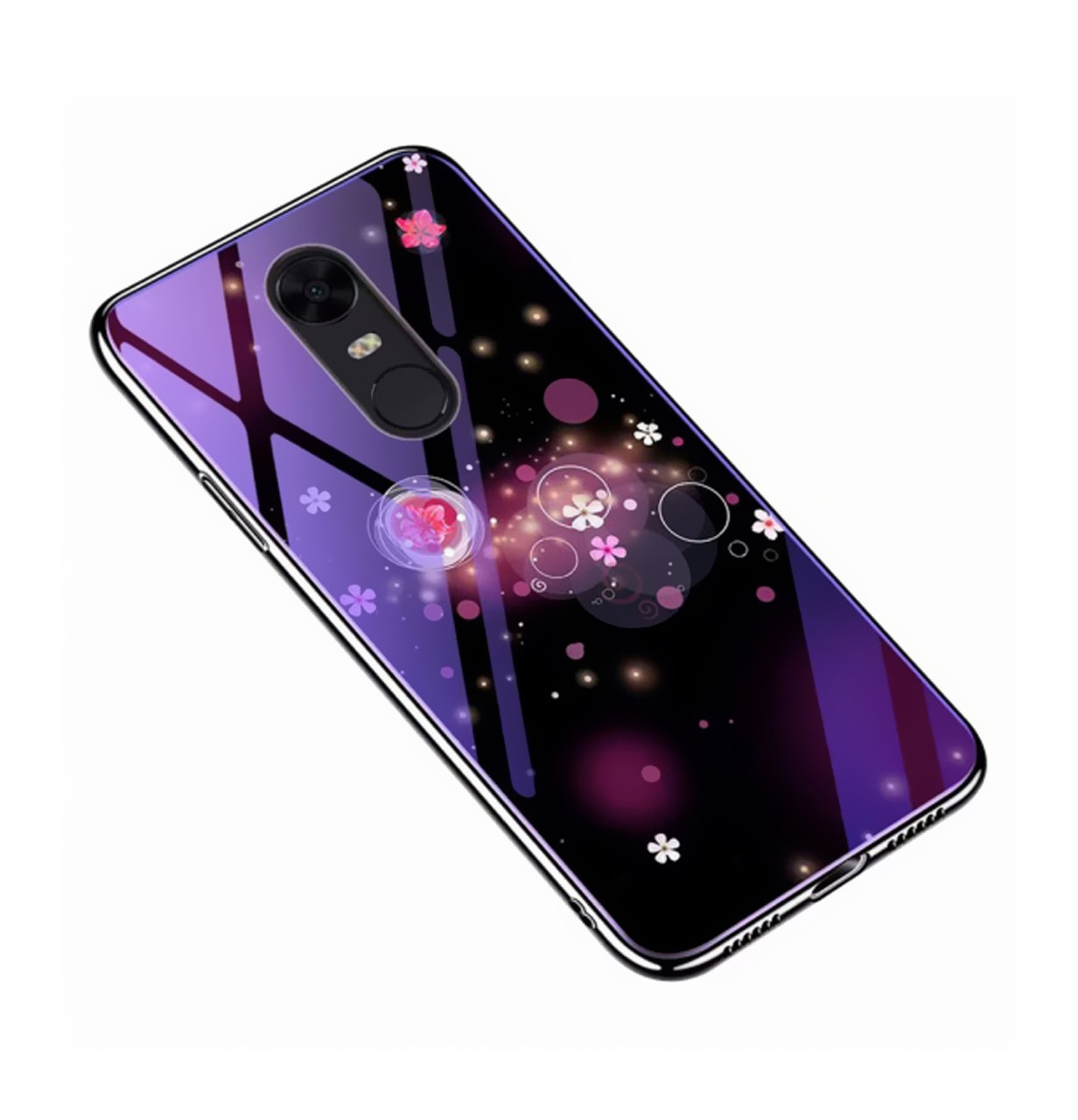 

Чехол-накладка TPU+Glass чехол Fantasy с глянцевыми торцами для Xiaomi Redmi 5 (Пузырьки и цветы), Фиолетовый