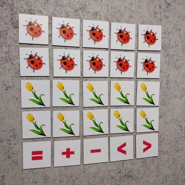 Магнитная математика. Набор магнитных карточек Цветы и божьи коровки