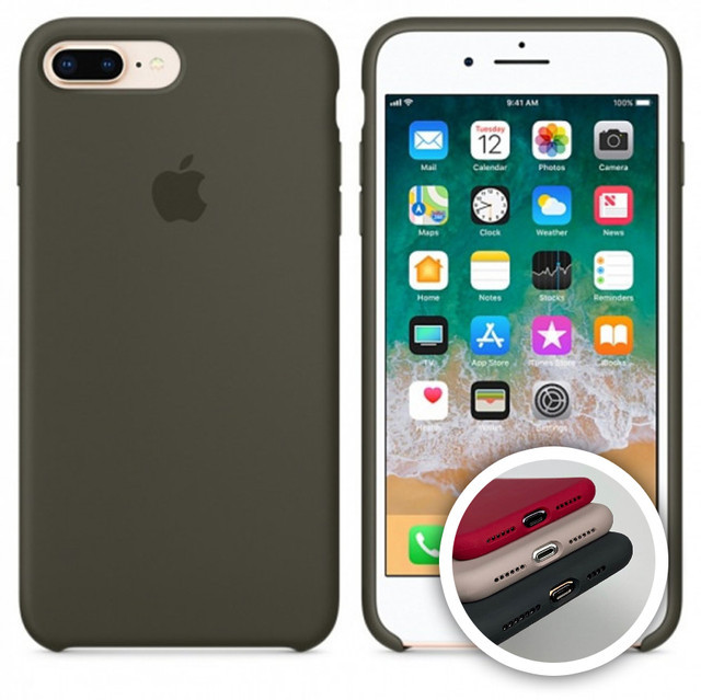 

Чехол силиконовый на айфон Silicone Case для iPhone 7 / 8 PLUS закрытый низ dark olive оливка