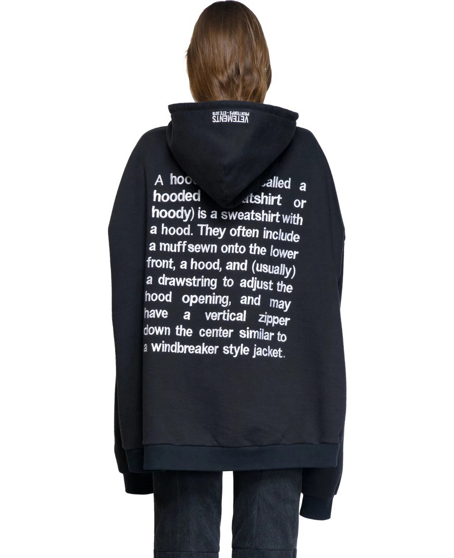 

Толстовка черная Vetements Hood | Худи Vetaments | Кенгуру Ветеменс XXL, 54, Зима, Разные цвета