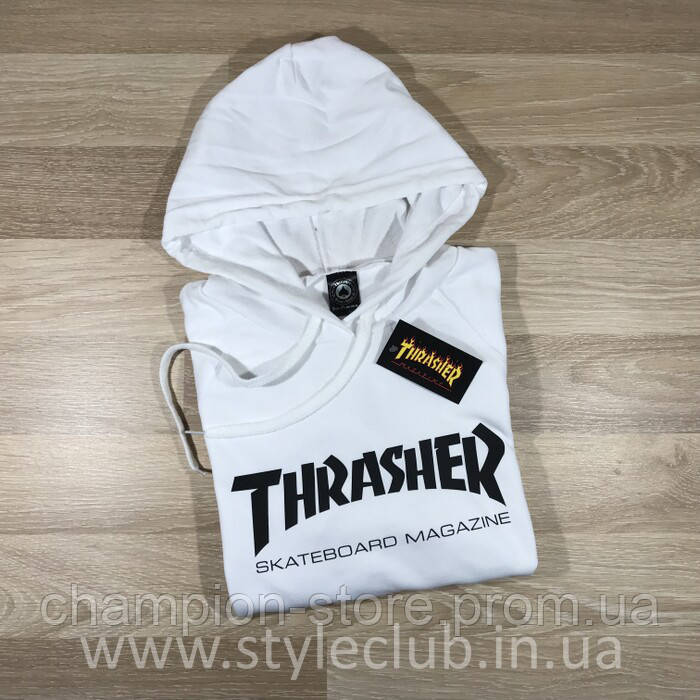 

Толстовка белая Thrasher skateboards | худи Трешер | кенгуру трашер XXL, 54, Весна/осень, Разные цвета