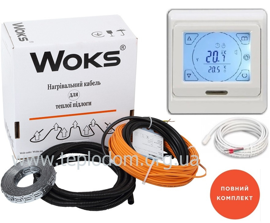 

Теплый пол Woks 18/0,8м²-1,0м²/160Вт(8м) тонкий нагревательный кабель под плитку и стяжку +терморегулятор Е91