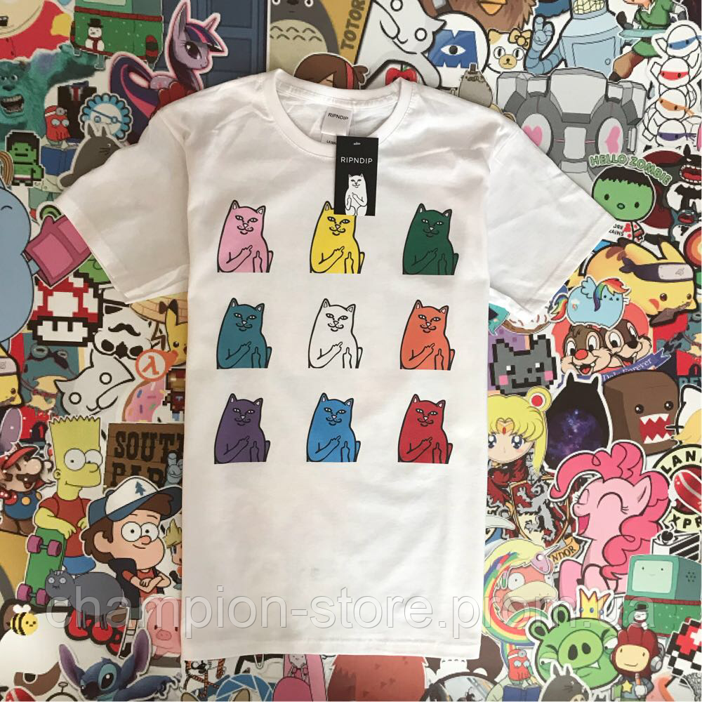 

Белая футболка RipNDip с котиками. Мужская и женская. Бирки.