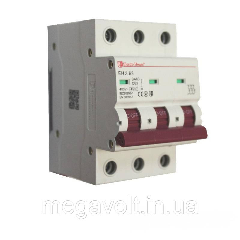 Автоматичний вимикач 3P 63A 4,5 kA 230-400V IP20