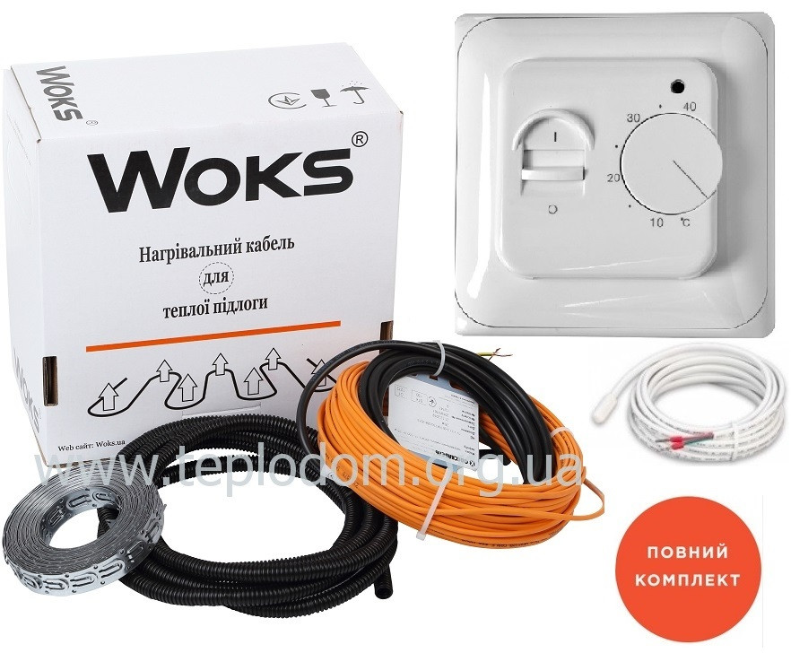 

Теплый пол Woks 18/4,8м²-6,0м²/870Вт(48м) тонкий греющий кабель под плитку и стяжку +терморегуляторRTC70