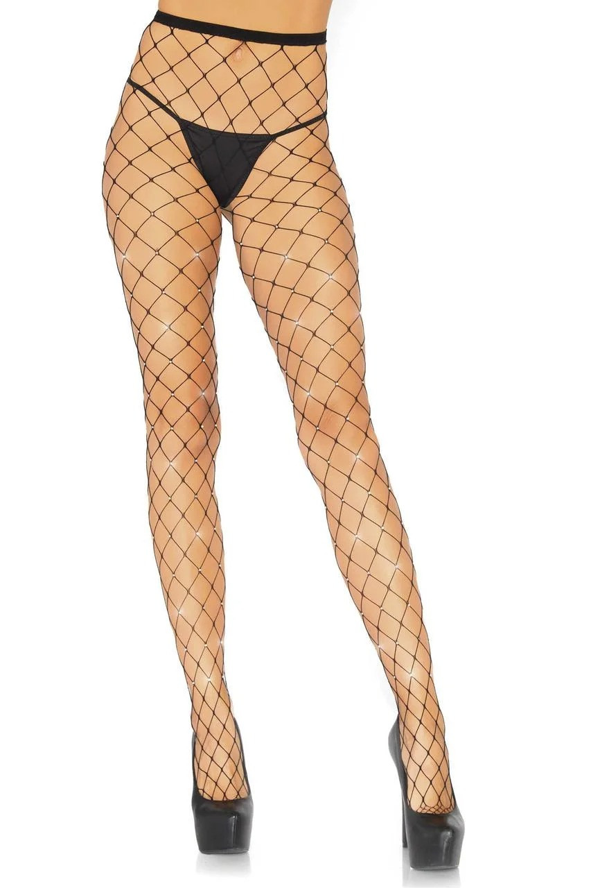 

Колготки в крупную сетку с камушками Leg Avenue Rhinestone micro net tights, Черный