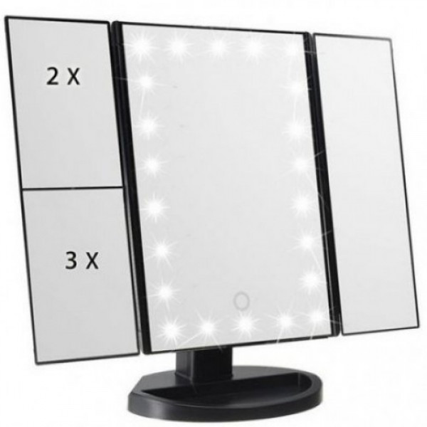 

Зеркало с подсветкой 22 LED SuperStar mirror с боковыми зеркалам Black, Черный