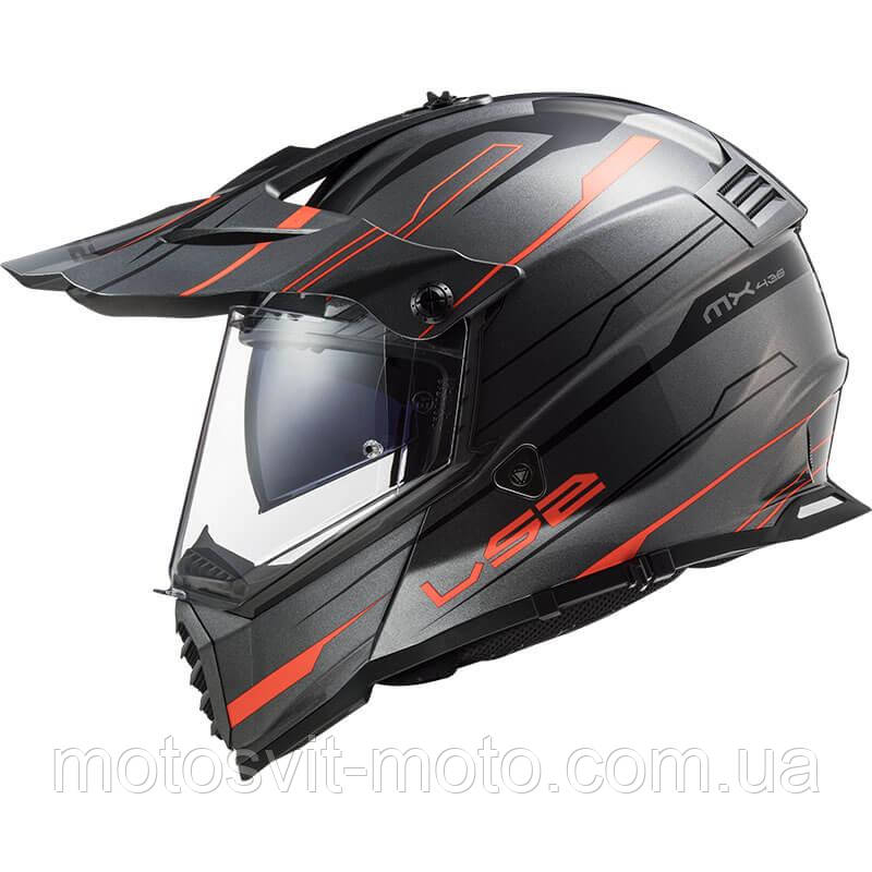 

Мотошлем LS2 MX436 Pioneer Evo Knight Titanium ORANGE, Серый