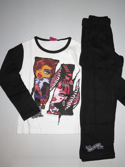 

Пижама "Monster High" Dishey Белая р. 116, 128, 140, 152 см. (830544) р. 116 см (5-6 лет, Черный с белым