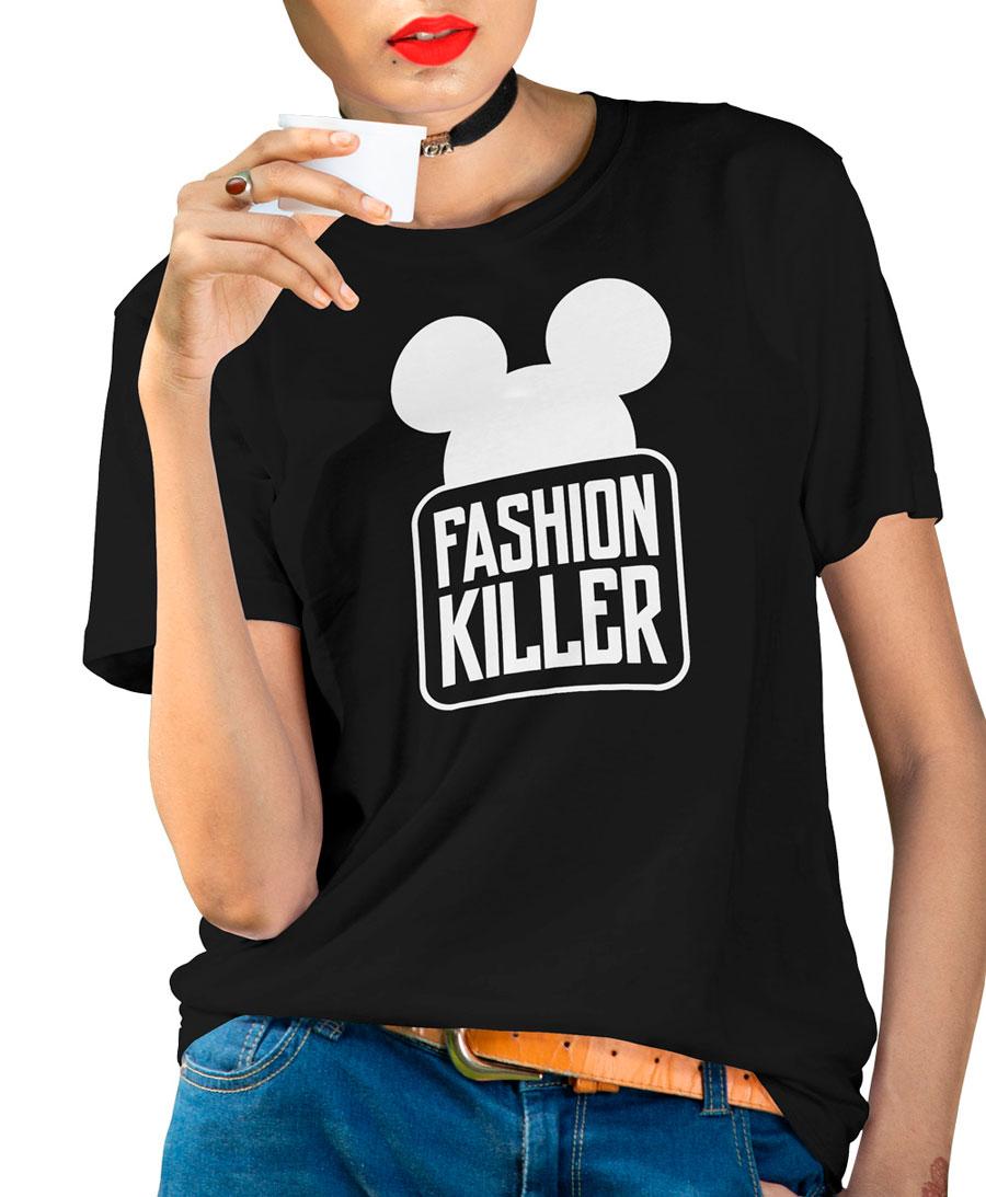 

Черная женская футболка с надписью Fashion Killer M, Белый