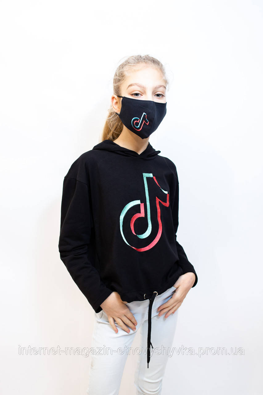 

Худі чорне з капюшоном для підлітків tik tok, Черный