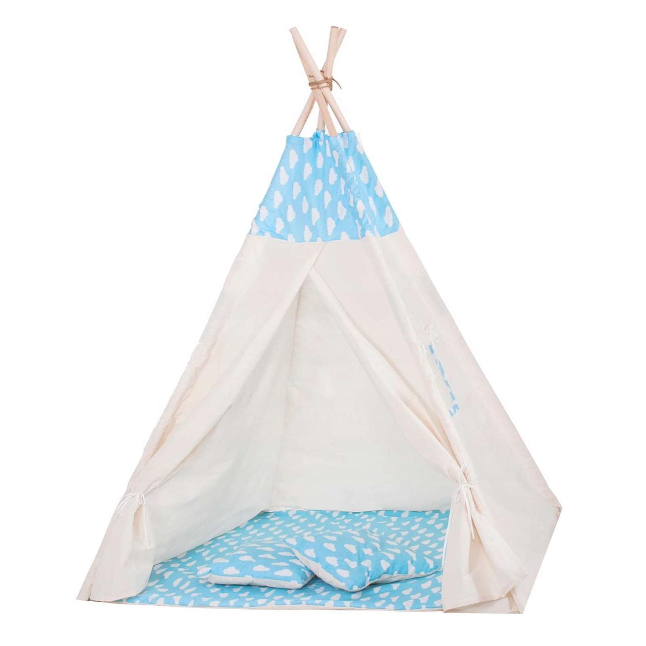 

Детская палатка вигвам в комплекте матрас и две подушки Springos Tipi Xxl White/Sky Blue SKL41-277681