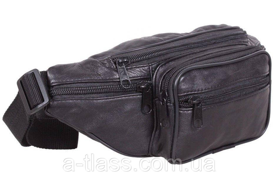 

Кожаная сумка мужская на пояс бананка поясная через плечо сумки из кожи черная кожа 8s912 Польша, Черный