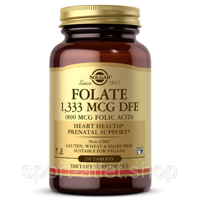 

Витамины и минералы Solgar Folate 1333 mcg (Folic Acid 800 mcg), 250 таблеток