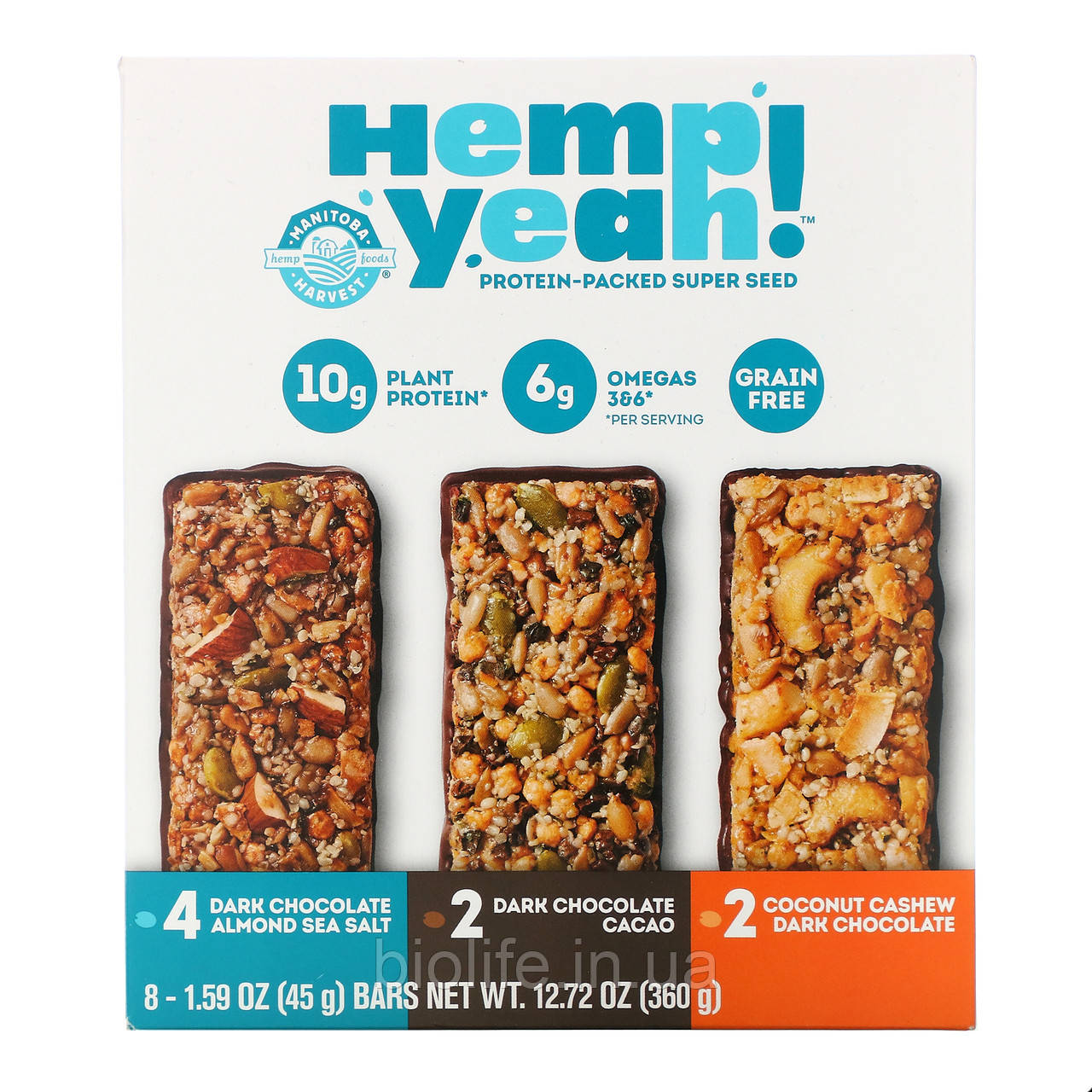 

Manitoba Harvest, Hemp Yeah! Protein Bar, Variety Pack, 8 Bars, 1.59 oz (45 g) Each