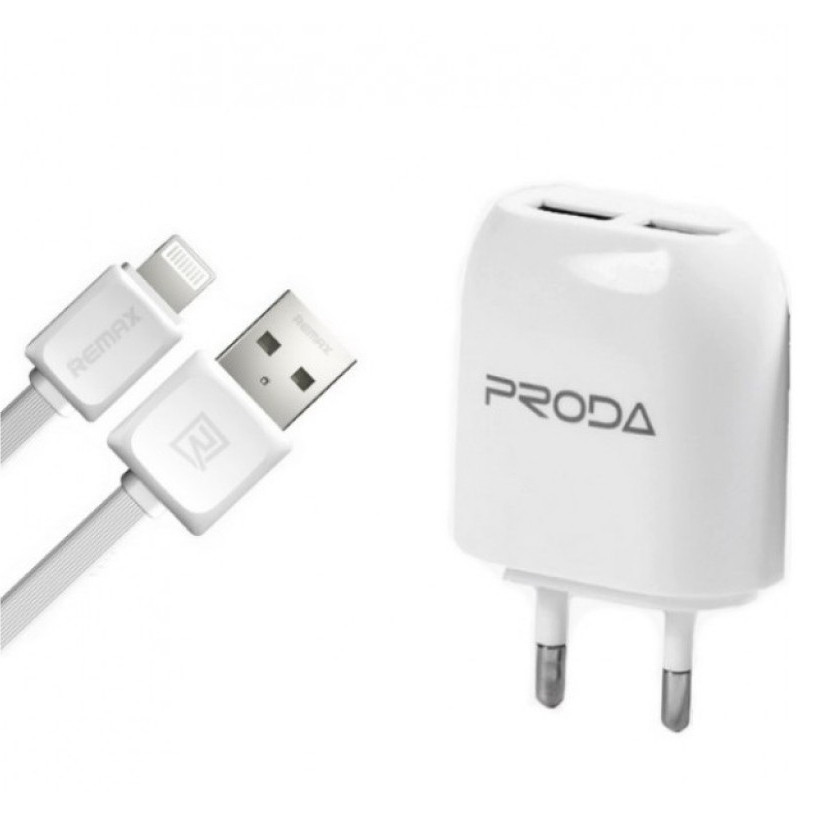 

Сетевое зарядное устройство Remax 2USB 2.1A + Lightning USB Cable RP-U21 White, Белый