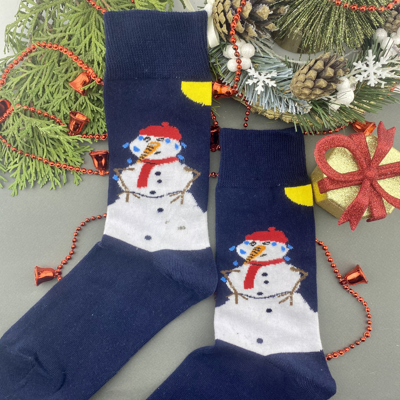 Мужские носки стрейчевые новогодние Снеговик Синие
