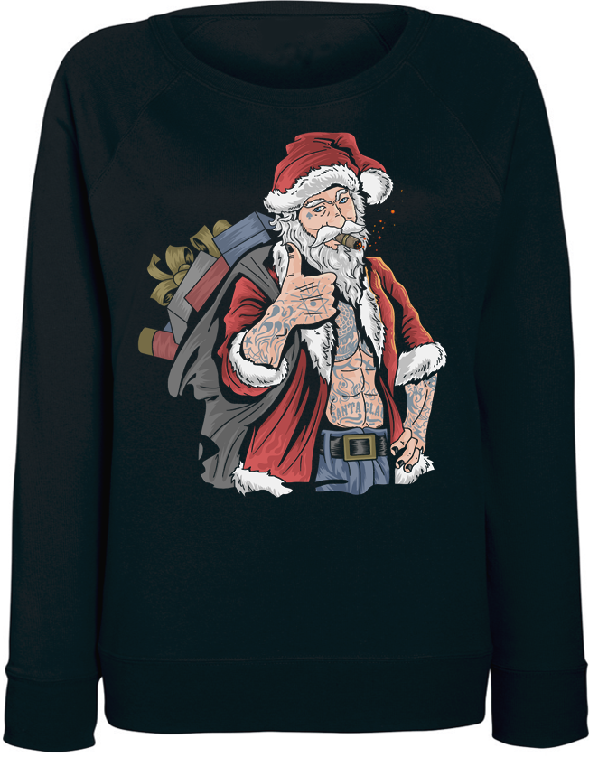 

Женский свитшот "Christmas Santa Claus With Tattoo" (чёрный) XL, Черный