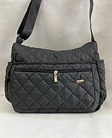Стильна стьобана жіноча сумка, дута, плащівка чорна, фото 1