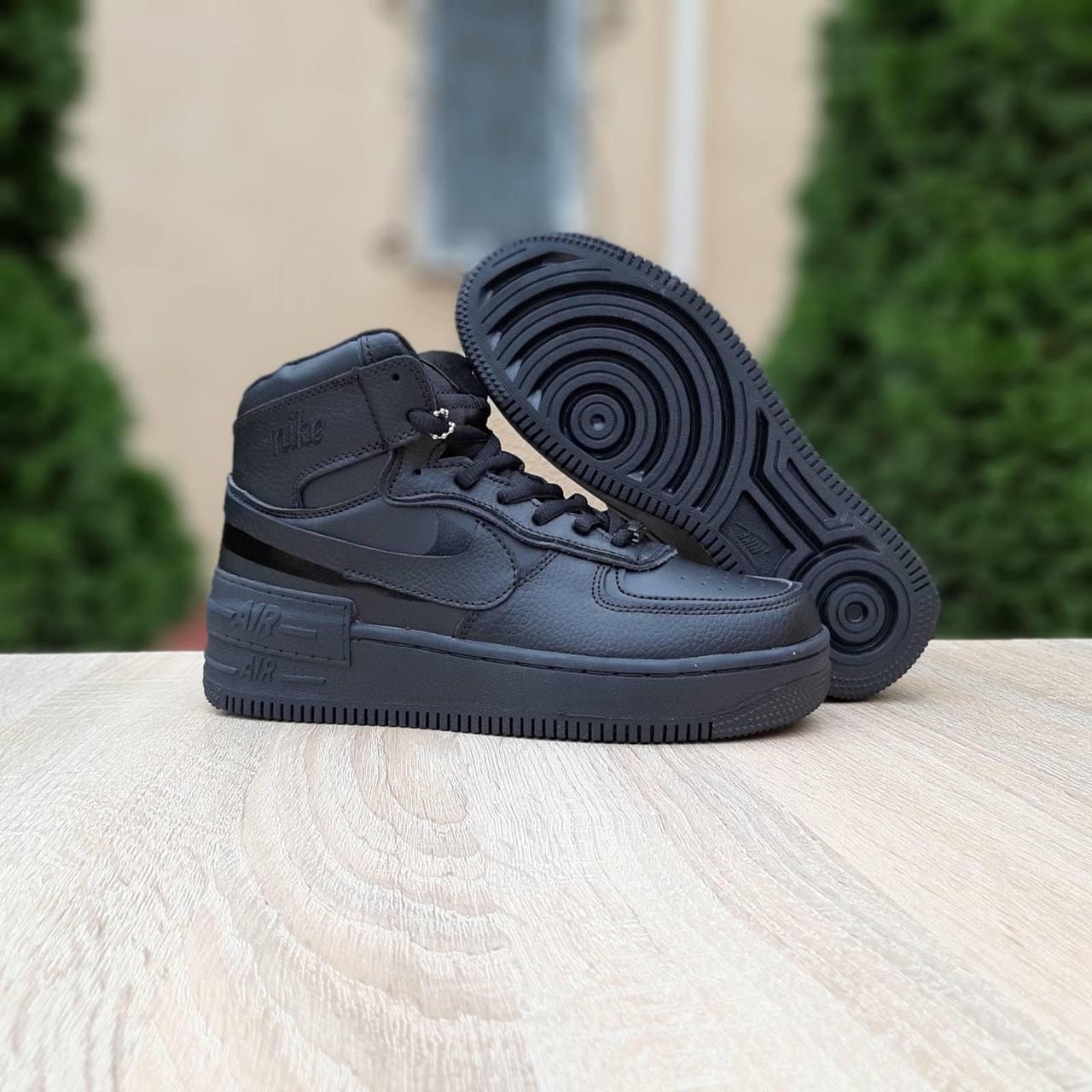 

Кроссовки зимние женские Nike Air Force 1 черные, Найк, натуральная кожа, мех 100%, прошиты. Код OD-3646, Черный