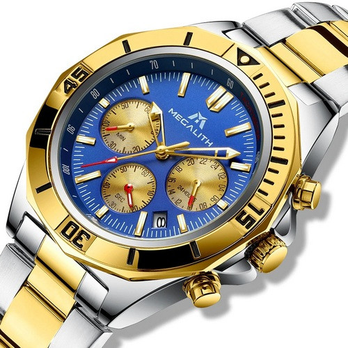 

Часы мужские Megalith 8206M Silver-Gold-Blue-Стальной браслет