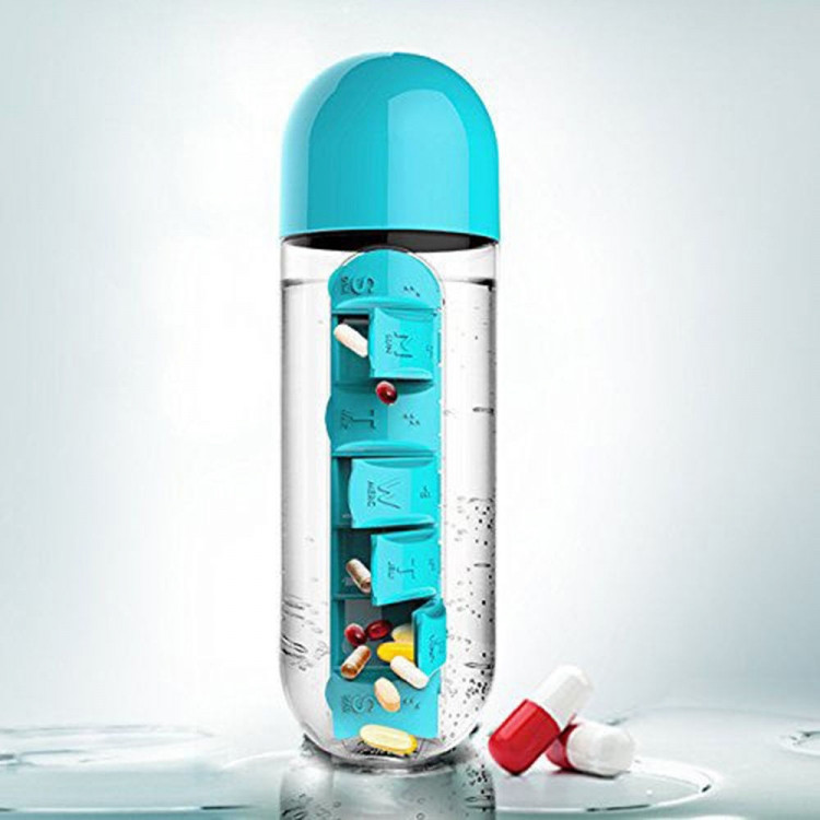 

Бутылка для воды с таблетницей Pill Vitamin Water Bottle Blue