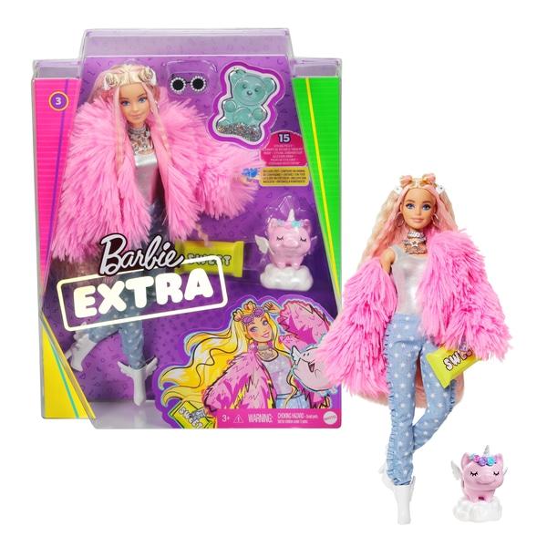 

Кукла блондинка Барби Экстра Barbie Extra Doll #3 in Pink Fluffy Coat with Unicorn Pig Toy оригинал