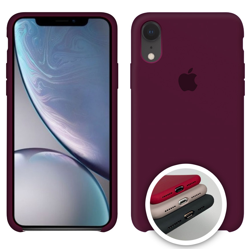 

Чехол силиконовый на айфон Silicone Case для iPhone XR закрытый низ marsala бордовый