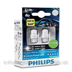 

Светодиод 12V Т10 Белый Ultinon "Philips" (127994000KX2) 4000K+50Lm (2шт)