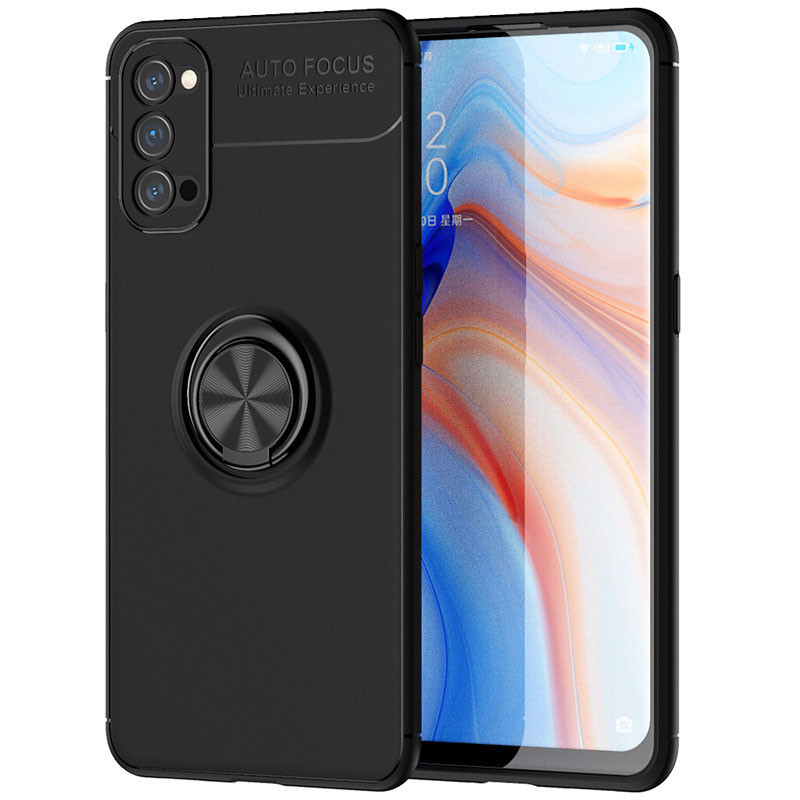 

TPU чехол Deen ColorRing под магнитный держатель (opp) для Oppo Reno 4 Pro 5G, Черный / черный